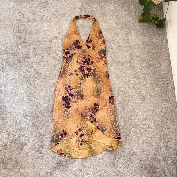 NWOT VINTAGE Y2K PAPAYA IRIDESCENT HALTER MIDI DRESS - Picture 2 of 5
